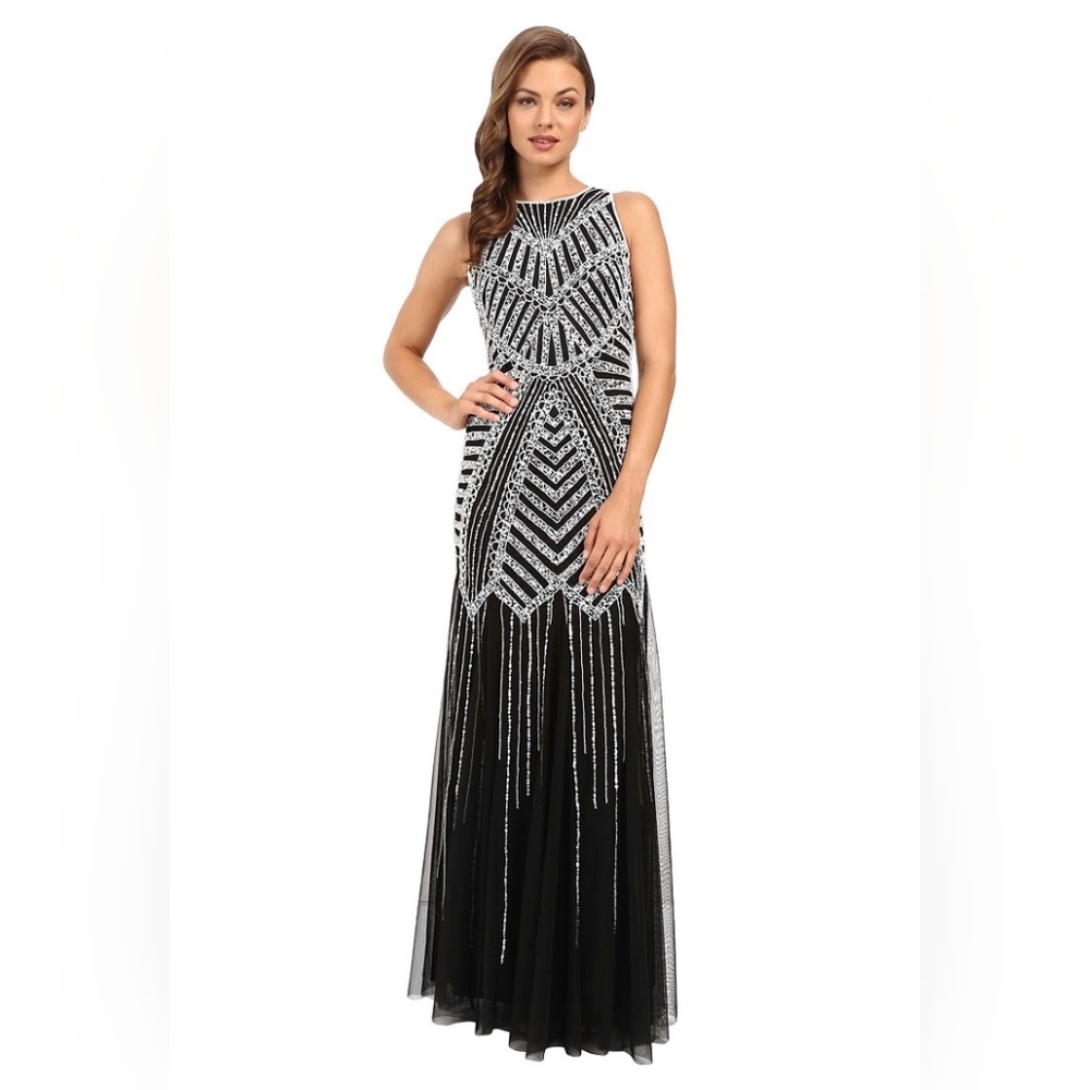 Adrianna Papell Black and Silver Maxi Dress